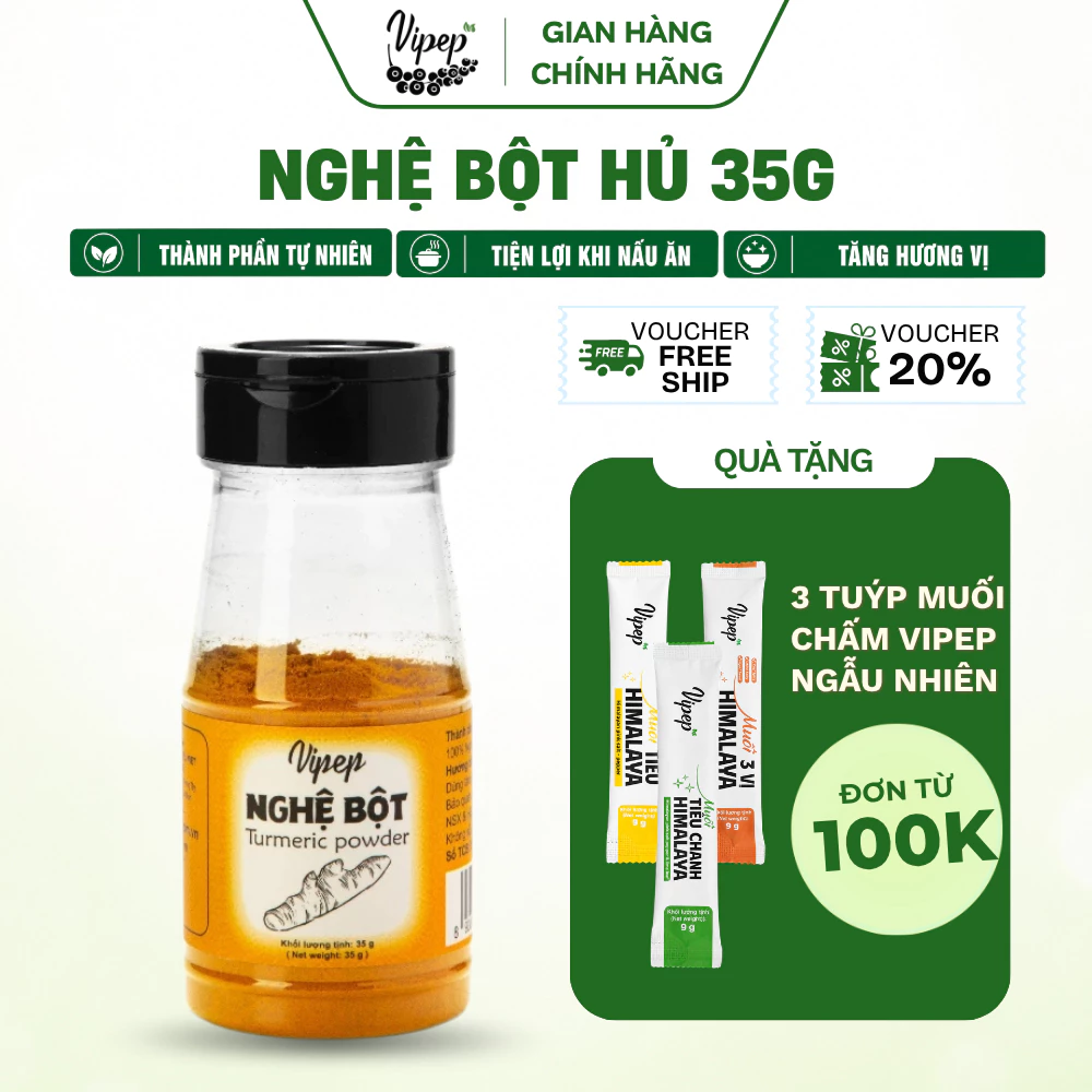 Nghệ Bột Tự Nhiên Vipep Hũ Nhựa 35g - Gia vị Vipep