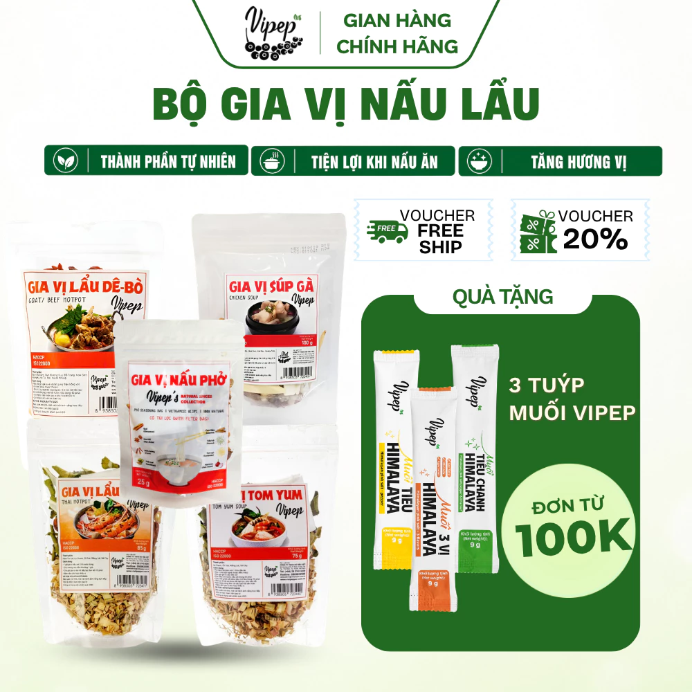 Gói Gia Vị Vipep Gia vị nấu Phở - Gia vị Lẩu Thái - Gia vị Tomyum - Gia vị Súp Gà - Gia vị Lẩu Dê Bò