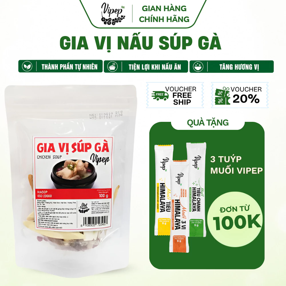 Gia Vị tiềm, hầm Nấu Súp Gà Tự Nhiên Vipep 100g - Gia vị Vipep