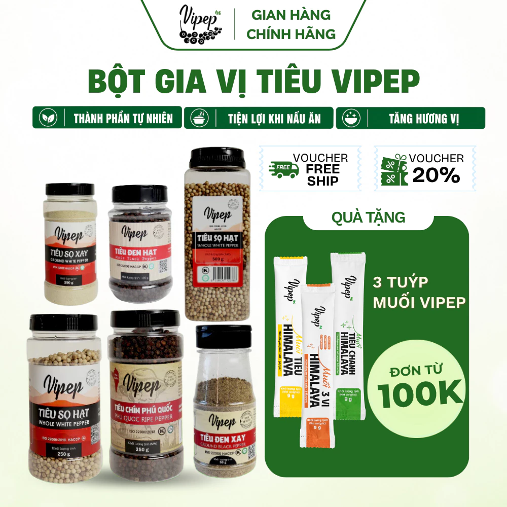 Bộ Sản Phẩm Gia Vị Tiêu đen, tiêu sọ Thơm Bùng Vị - Gia vị Vipep