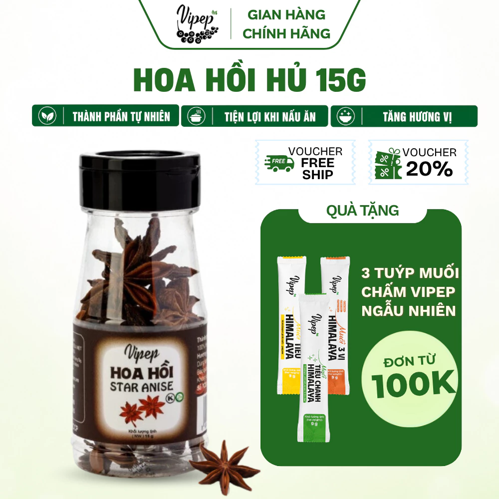 Hoa Hồi Nguyên Cánh Tự Nhiên Vipep Hũ Nhựa 15g - Gia vị Vipep
