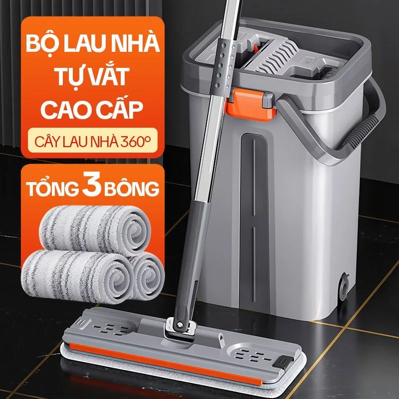 Cây Lau Nhà Tự Vắt KITIMOP SM33 PRO, Thùng Lau Nhà Tự Vắt Thông Minh, Chổi Lau Nhà Xoay 360 Độ