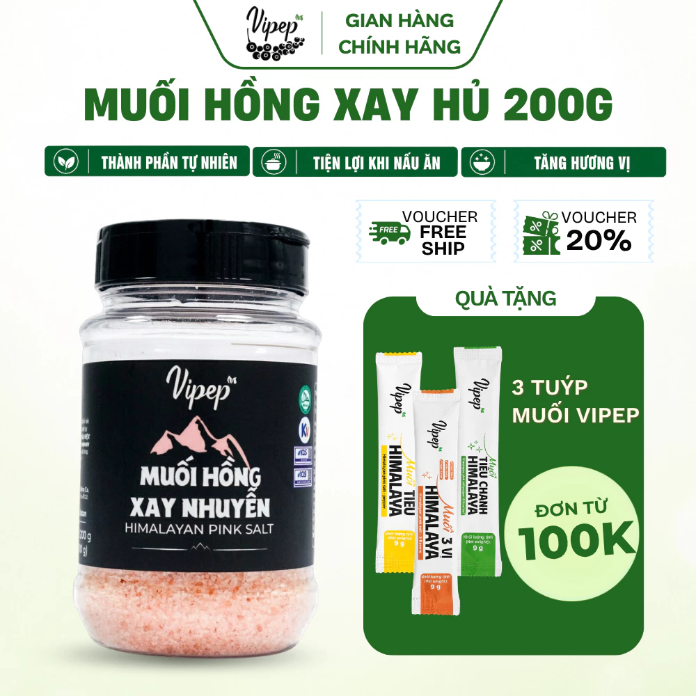 Muối Hồng Himalaya Xay Nhuyễn Vipep Hũ Nhựa 200g - Gia vị Vipep