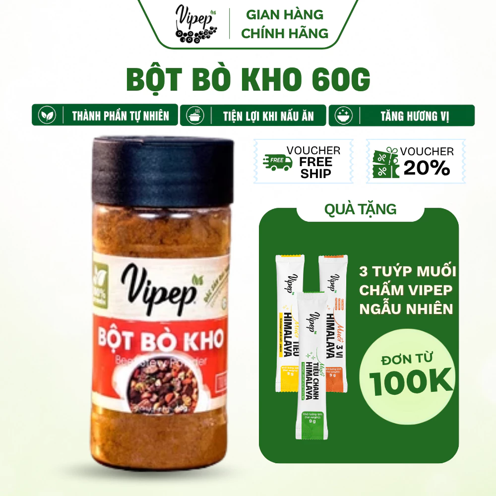 Gia Vị Bột Bò Kho Tự Nhiên Vipep Hũ Nhựa Tròn 60g - Gia vị Vipep