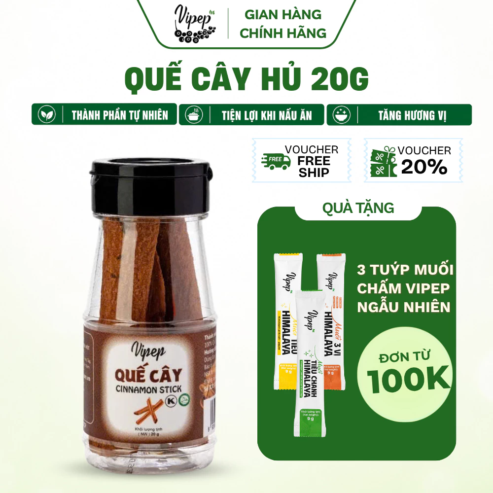 Quế Thanh Cạo Vỏ, quế cây thơm tự nhiên Gia Vị Vipep Hũ Nhựa 20g - Gia vị Vipep