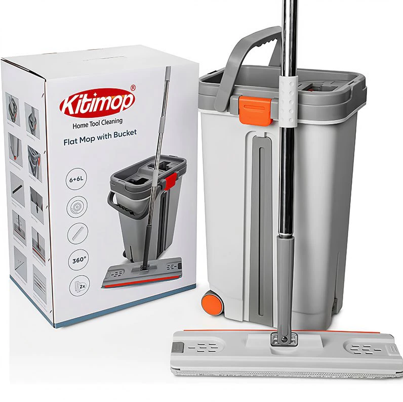 Cây Lau Nhà Tự Vắt KITIMOP PRO MAX, Thùng Lau Nhà Tự Vắt Thông Minh, Chổi Lau Nhà Xoay 360 Độ