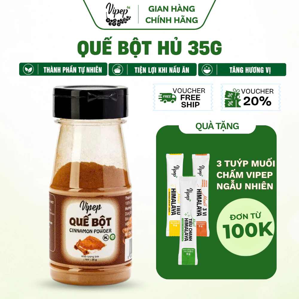 Quế Bột Tự Nhiên Vipep Hũ Nhựa 35g - Gia vị Vipep