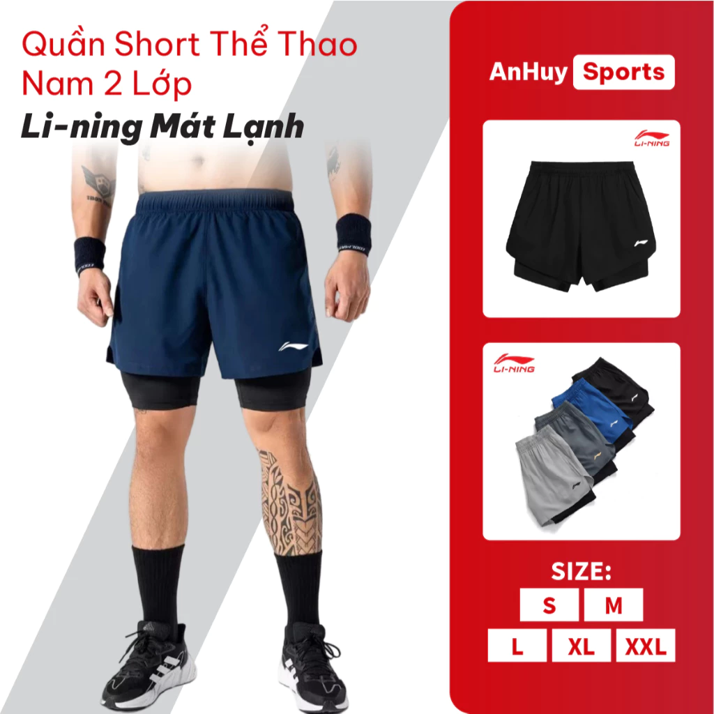 Quần Short Nam 2 Lớp Li-Ning Vải Gió Mềm Mát, Thoải Mái, Thiết Kế Túi Khóa Tiện Lợi