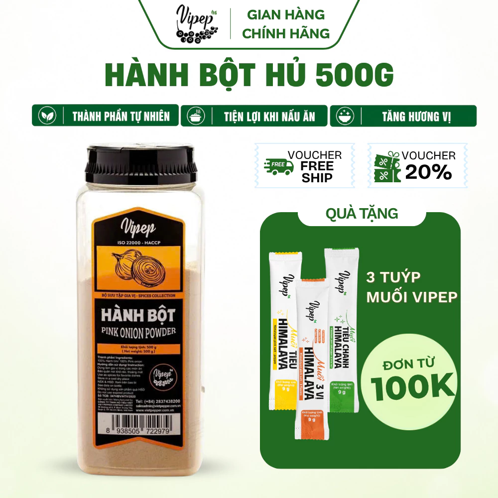 Hành Bột Tự Nhiên Vipep Hũ Nhựa 500g - Gia vị Vipep