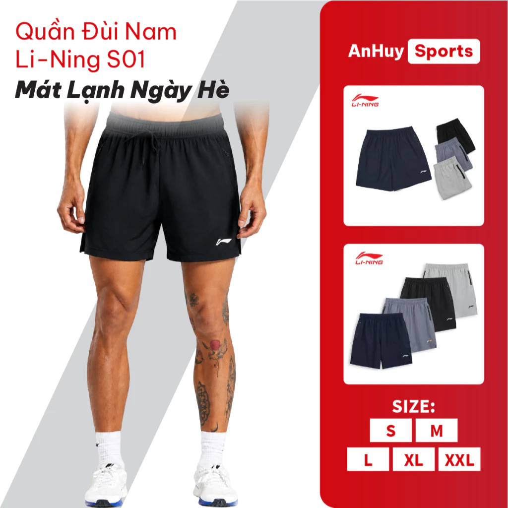 Quần đùi nam Li-Ning S01 cao cấp vải gió thể thao mềm mịn co giãn chơi cầu lông, bóng bàn, chạy bộ