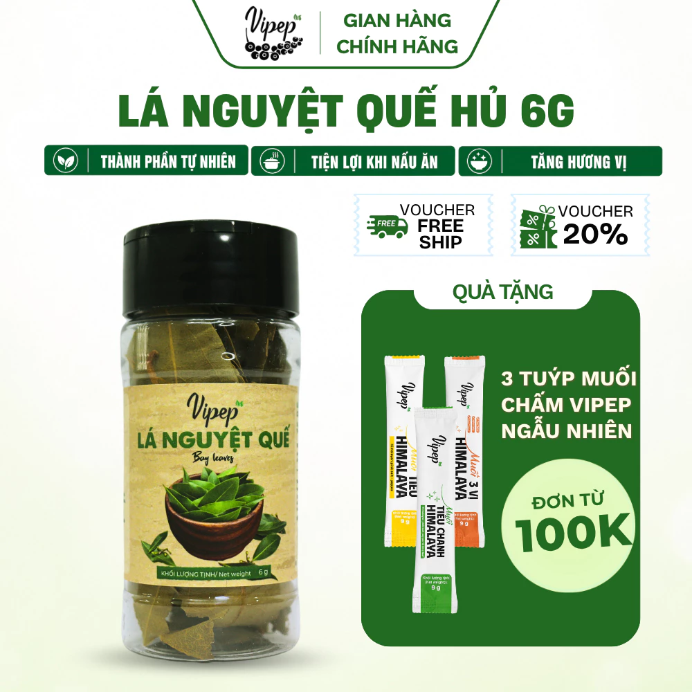 Lá Nguyệt Quế Vipep Hũ Nhựa 6g dùng khử mùi tanh, tăng hương vị món ăn, xông hơi - Gia vị Vipep