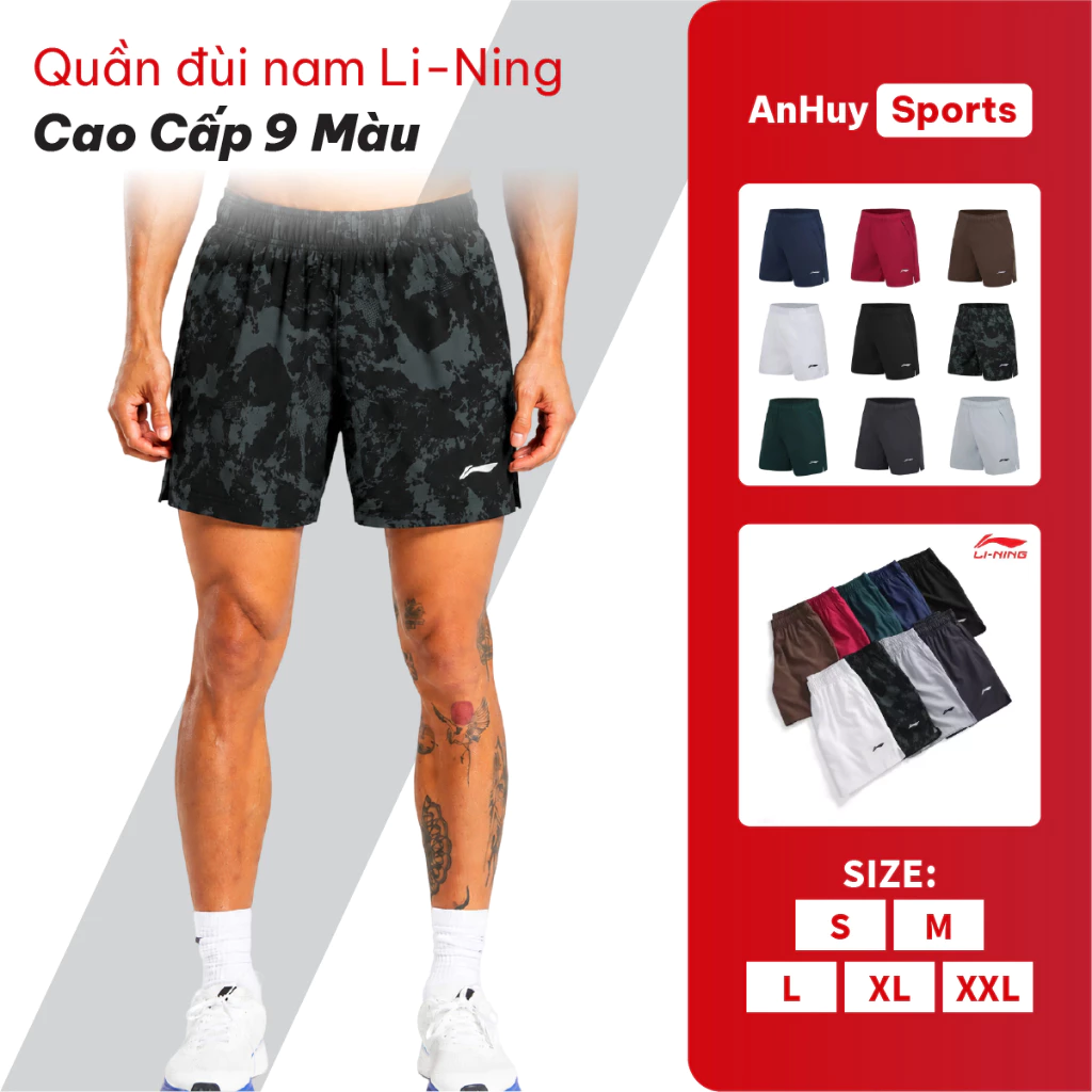 Quần đùi nam Li-Ning Cao Cấp vải thể thao mềm mát và co giãn S01 form xuông túi khoá size S - XXL