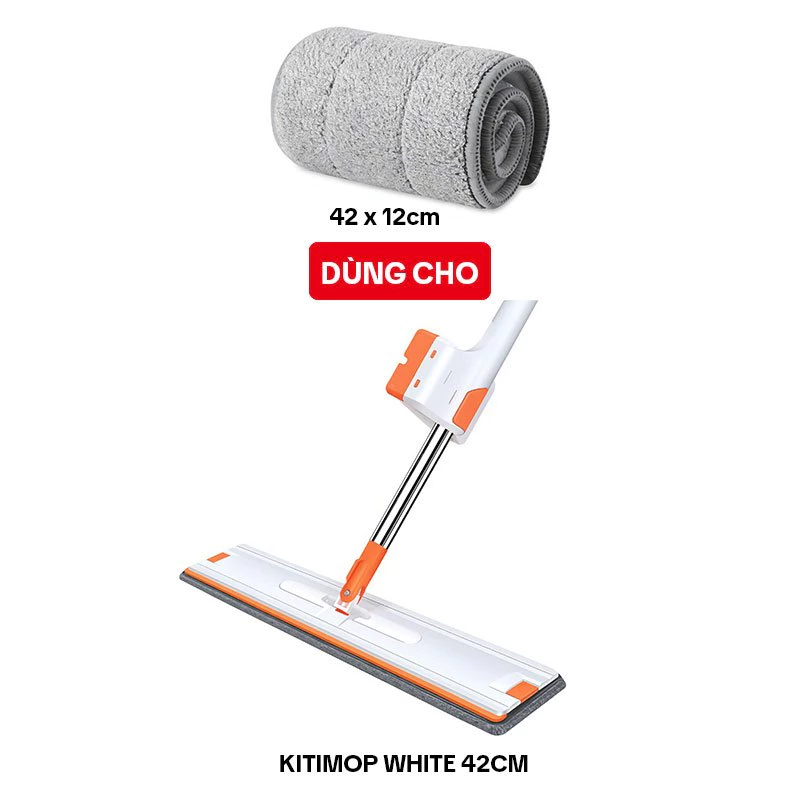 Bông Lau Nhà Thay Thế KITIMOP WHITE 42X12CM, Dùng Cho Cây Lau Nhà Tự Vắt KITIMOP WHITE 42CM