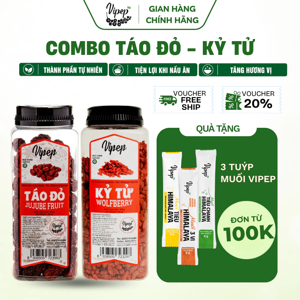 Set Quà Sức khỏe - Combo Táo đỏ Tân Cương và Kỷ Tử Ninh Hạ tốt cho sức khỏe - Gia Vị Vipep