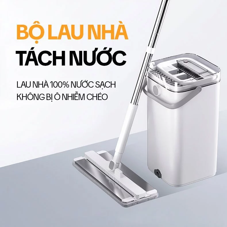 Cây Lau Nhà Tách Nước Bẩn KITIMOP SUPER CLEAN SC06, Thùng Lau Nhà Tự Vắt Thông Minh, Chổi Lau Nhà Xoay 360 Độ