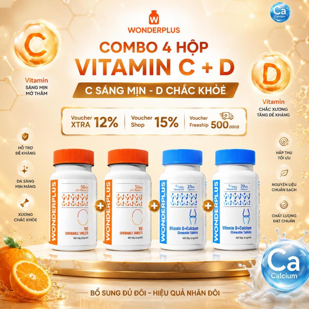 Viên Nhai Bổ Sung Vitamin C + Vitamin D Wonderplus Giúp Làn Da Rạng Rỡ Giúp…