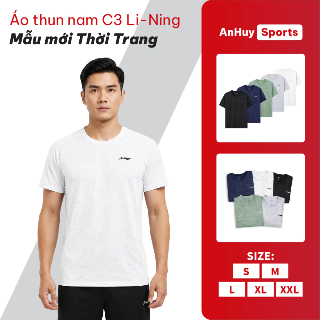Áo thun nam C3 Li-Ning chính hãng mẫu mới, hoạ tiết sang trọng, thấm hút mồ hôi, tập gym và chạy bộ