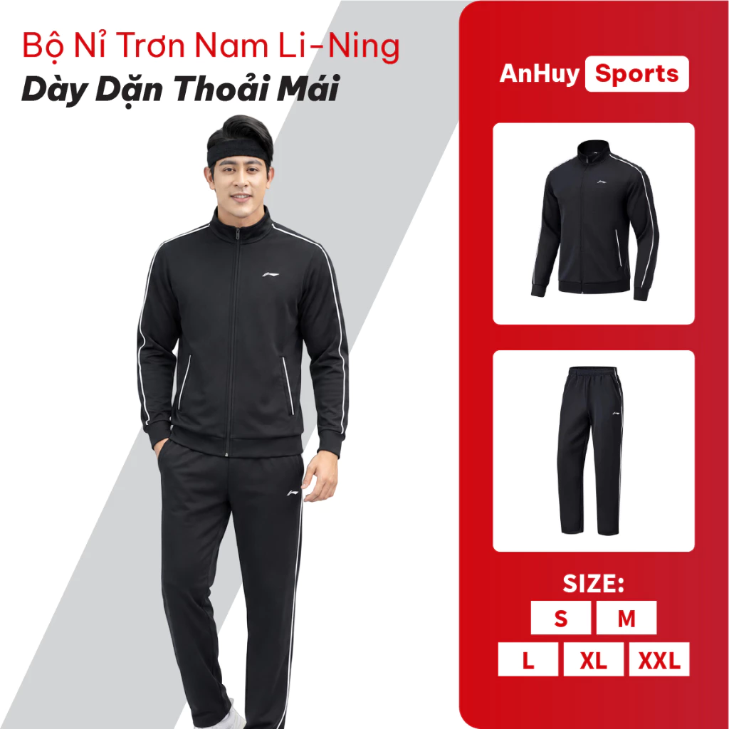 Bộ Nỉ Trơn Nam Li-Ning Mã AKST711 Chính Hãng Vải Thể Thao Co Giãn Mềm Mại, Giữ Nhiệt Tốt Fitness