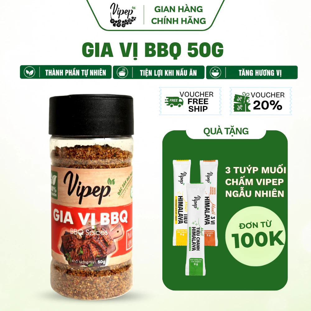 Gia Vị Nướng BBQ Tự Nhiên Vipep Hũ Nhựa Tròn 50g - Gia vị Vipep