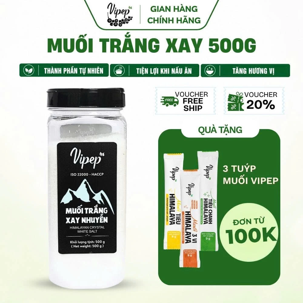 Muối Trắng Hymalaya Vipep Xay Nhuyễn Hũ Nhựa 500g - Gia vị Vipep