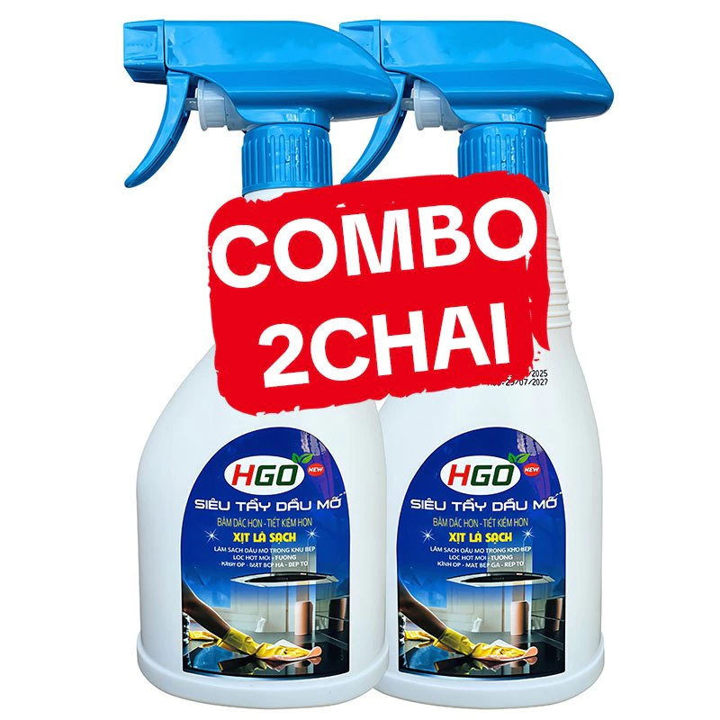 [COMBO 2] Tẩy Dầu Mỡ Nhà Bếp HGO, Làm Sạch Máy Hút Mùi, Xoong Nồi, Bếp Từ, Tường Bếp 500ML