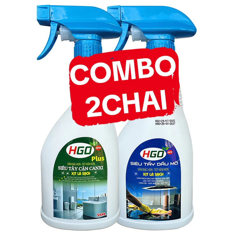 [COMBO 2 CHAI] Tẩy Cặn Canxi Nhà Tắm + Tẩy Dầu Mỡ Nhà Bếp COMBO HGO