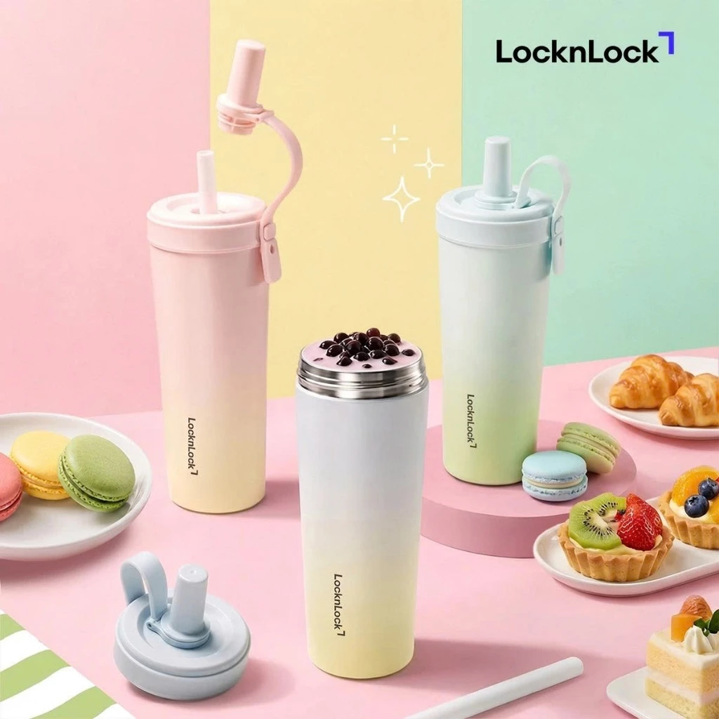[SVIP] Bình Giữ Nhiệt Phủ Sứ LocknLock Ceramic Milk Tea Tumbler LHC4369 (720ml) Kèm Ống Hút Chân Trâu - K-MALL