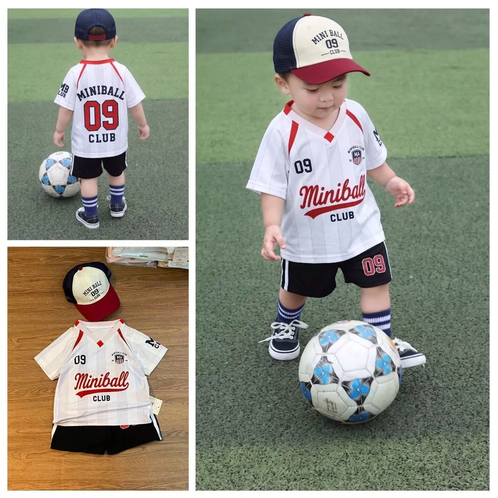 Set đồ bóng đá bé trai, quần áo thể thao bé trai KÈM MŨ vải thể thao thoáng mát thấm hút [9-28kg]