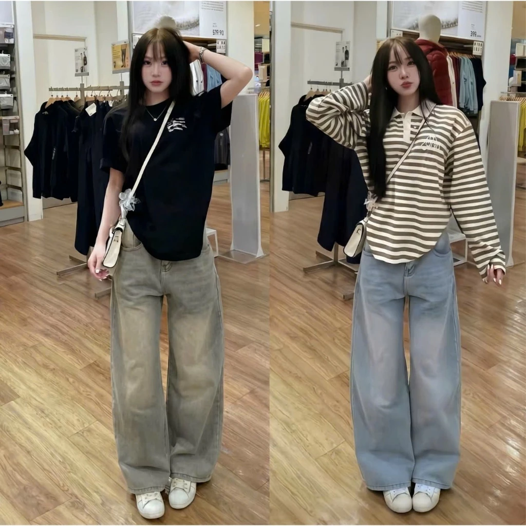Quần Jean Nữ Ống Rộng Cạp Cao Form Suông Basic Cá Tính, Quần Bò Nữ Wide Leg Phong Cách Hàn Quốc Dễ Phối Đồ