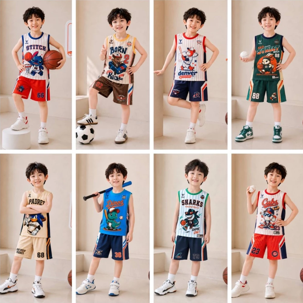 [Minkoj] bộ sát nách in hình hoạ tiết thể thao bé từ 7-18KG chất vải thun lạnh 3d mềm mát cho bé SN08