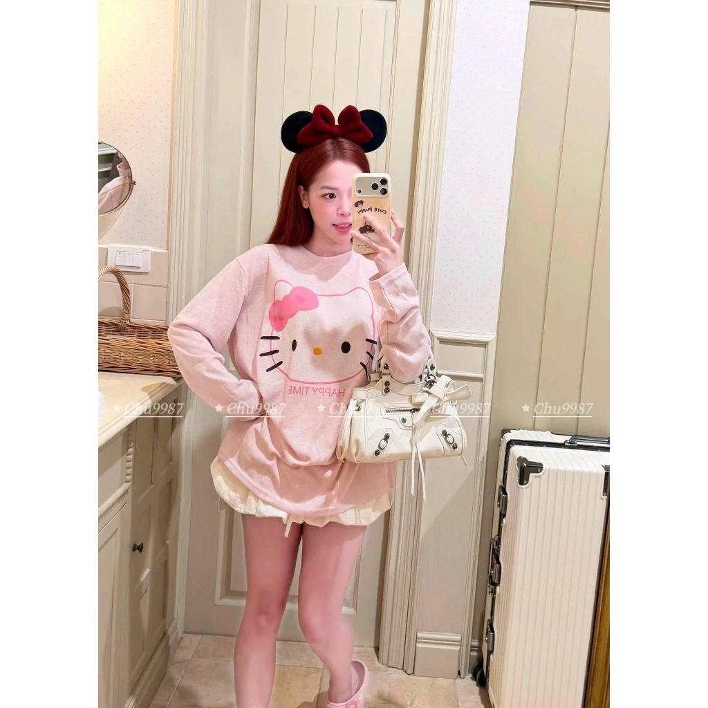 (Hàng QC) Áo Phông Giấy Dài Tay Kitty Form Rộng - Dài 66cm - 001