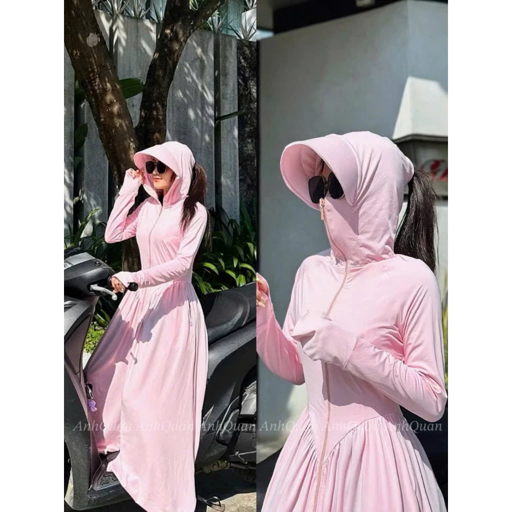 Áo Khoác Chống Nắng Toàn Thân Nữ 2 Lớp Dáng Váy Vải Thun Lạnh Mềm Mịn Mát Chống Tia UV-Anh Quân