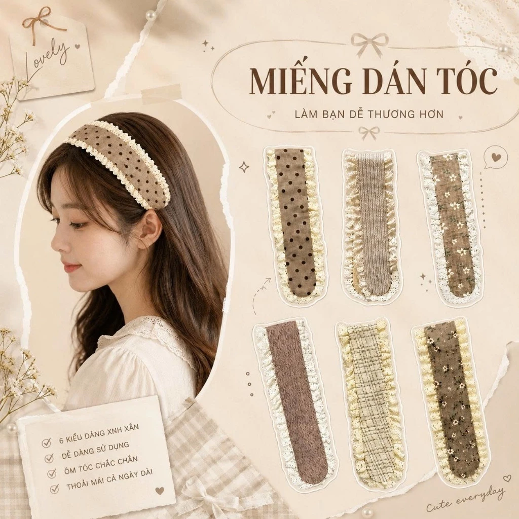 Miếng Dán Tóc Vintage Màu Nâu Họa Tiết Nâu Nhẹ Nhàng, Cổ Điển, Dễ Phối Tóc Và Trang Phục Nữ_khosi16