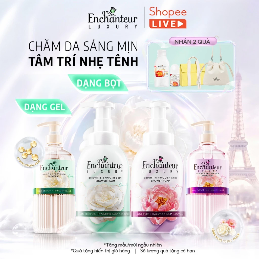 [LIVE] Trải Nghiệm COMBO Tắm Cao Cấp Enchanteur Luxury Dưỡng Da Sáng Mịn Chiết Xuất Hoa Trà/ Hoa Mẫu Đơn + 4D Hyaluronic