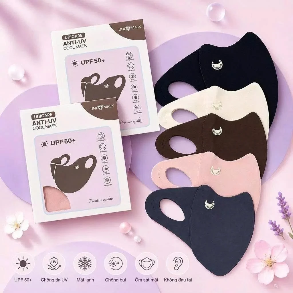 [LIVE KOC] Khẩu Trang Chống UV Anti UV Unicare - Vải Lụa Băng Mát Lạnh, Chỉ Số UPF 50+, Chống Tia Cực Tím 99%