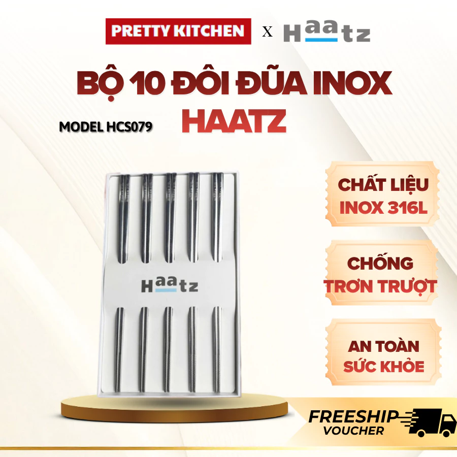 Đũa Inox Haatz Inox 304 Cao Cấp Chống Gỉ Sét, Thiết Kế Vân Chống Trơn Gắp Thức Ăn Dễ Dàng - Pretty Kitchen