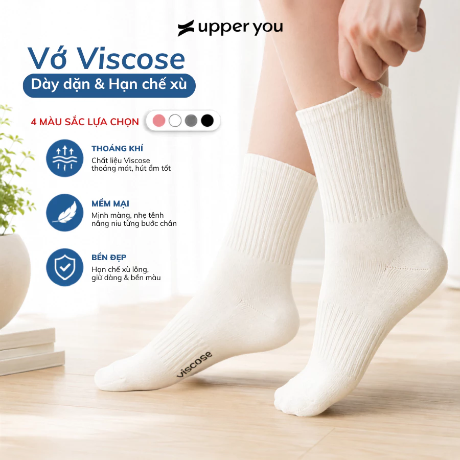 [Combo 5] Tất Vớ Dày Hạn Chế Xù Nam Nữ Cổ Cao Sợi Viscose UPPER YOU Mềm Mịn Thấm Hút Tốt  Co Giãn Thoải Mái - BSF4009