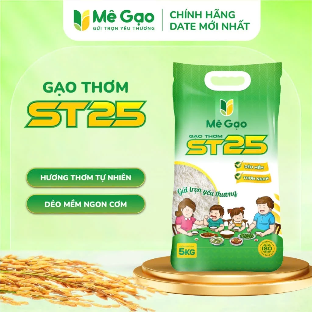 Gạo Thơm ST25 Túi 5kg – Thương Hiệu MÊ GẠO - Ngon Dẻo Mềm