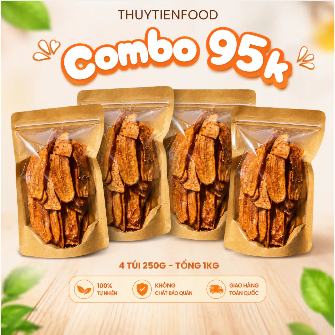 Thuytienfood Combo 4 Gói 1KG Chuối Sấy Mè Gừng Mỗi Túi 250g Thơm Ngon Ngọt Snack Ăn Là Ghiền