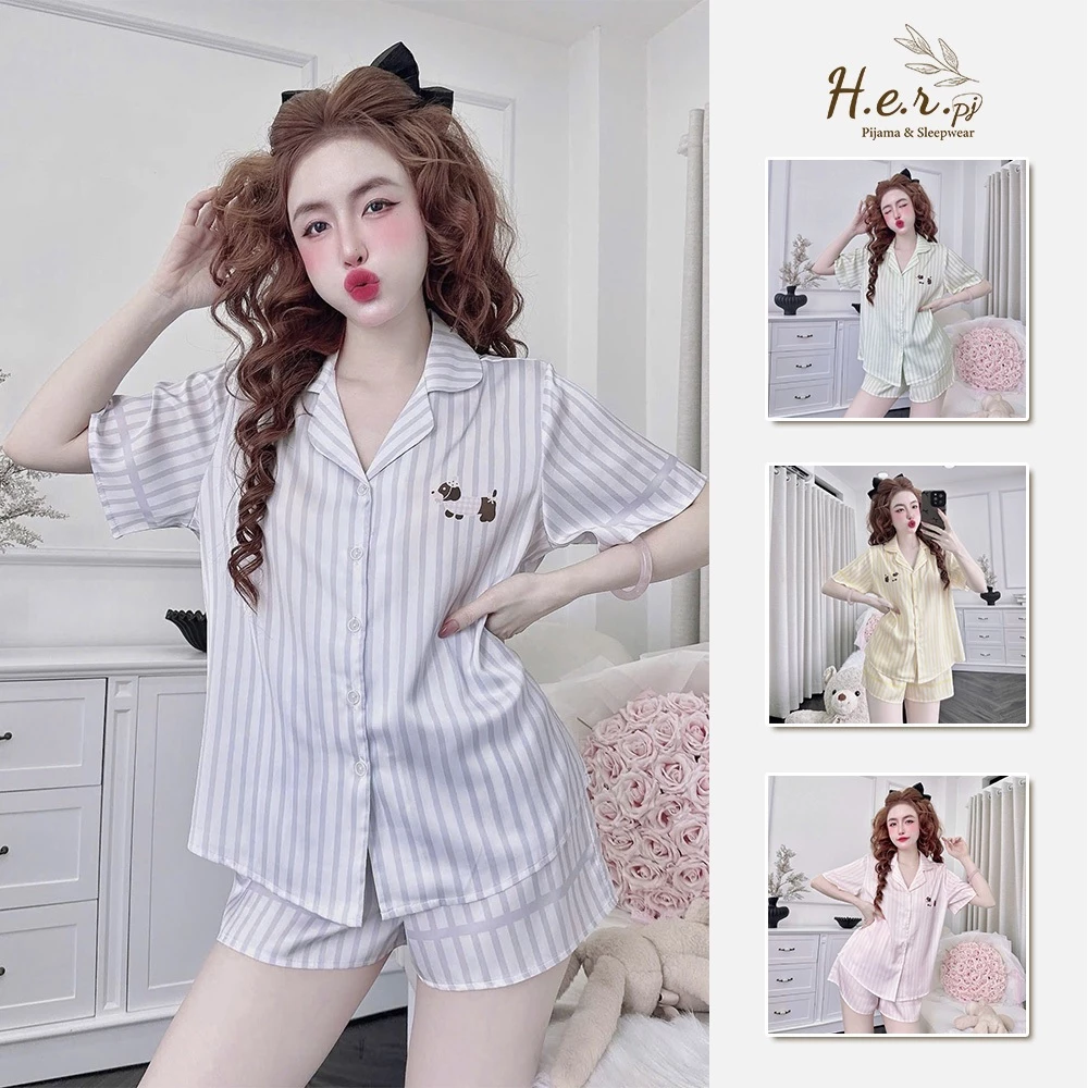 Đồ bộ nữ mặc nhà HER Pijama lụa latin tơ tằm cao cấp cộc đùi họa tiết dễ thương