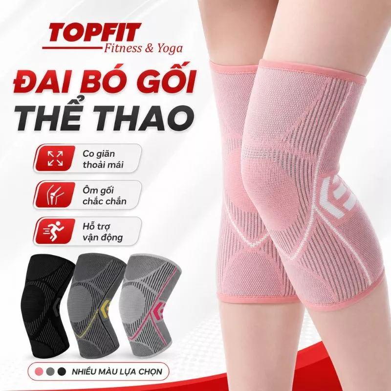 [1 Đôi] Đai Bó Gối Thể Thao TOPBODY Bảo Vệ Khớp Gối Tập Yoga, Gym, Bóng Chuyền, Bóng Đá, Chạy Bộ - DADOI