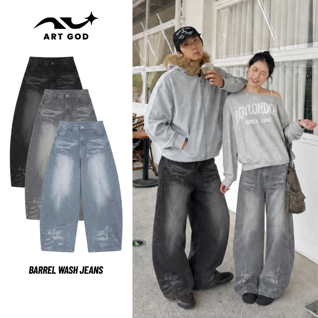 Quần Jeans Baggy Ống Cong Form Rộng Vải Jeans Wash Premium Unisex Nam Nữ ARTGOD HMQ50