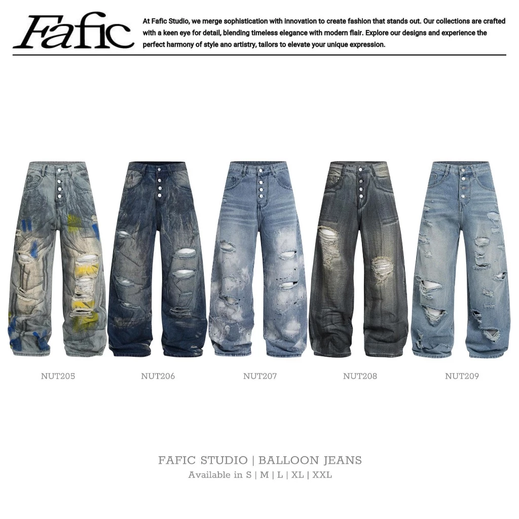 Quần jean Balloon Denim FAFIC Studio ỐNG RỘNG unisex Hàn Quốc Quần Jeans dáng suông jean Nam Nữ