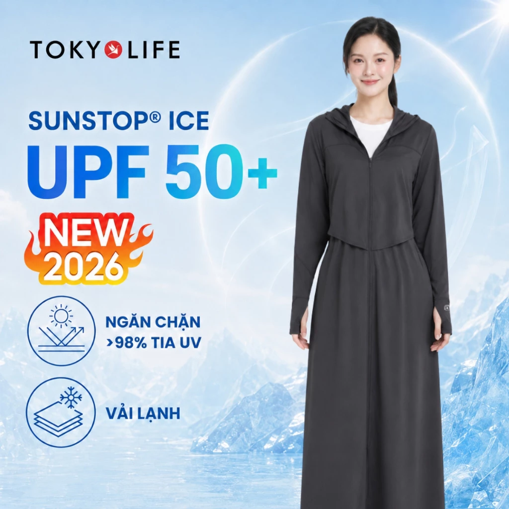 [LIVE] Áo Chống Nắng Nữ Dáng Dài TOKYOLIFE Sunstop Ice Siêu Mát Lạnh Thoáng Khí Có Mũ Rộng Vành - 40005326 40006077