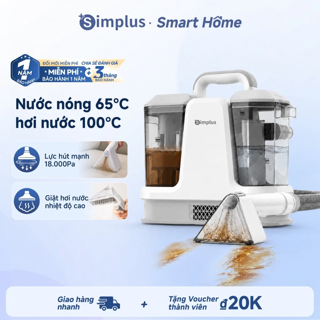 Simplus Máy Giặt Vải Lực Hút Mạnh 12K/18K/22k Pa Thiết Kế Hai Bình Nước Làm Sạch Vải Trong Nhà Hiệu Quả BYJH003/4/5