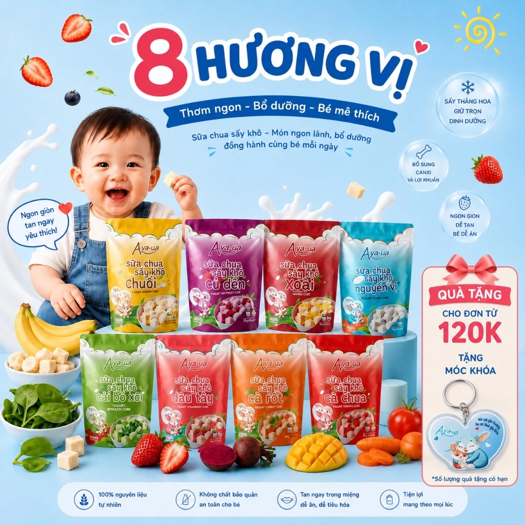 Combo 4 Sữa Chua Sấy Khô Aya-ua Vị Rau Củ Cho Bé Ăn Dặm - Bổ Sung Lợi Khuẩn (Gói 10g/16g)