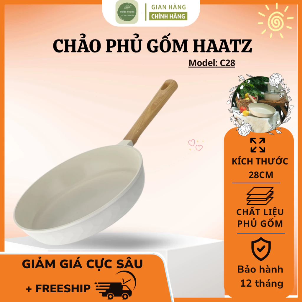 Chảo Chống Dính Haatz Size 28cm Phủ Gốm Xtrema, Dễ Dàng Vệ Sinh An Toàn Cho Sức Khỏe - Đông Phong