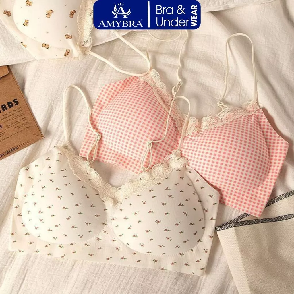 Áo Ngực Nữ Không Gọng AMYBRA A1233 Áo Lót Nữ Cup Ngực Giọt Nước Chống Xệ Nâng Đỡ V1 Họa Tiết Cute