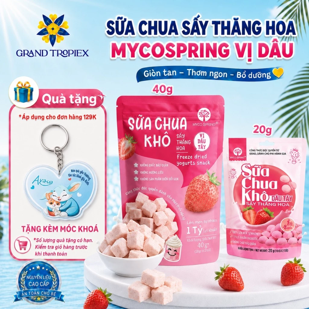 Sữa Chua Sấy Thăng Hoa MycoSpring Vị Dâu Cho Bé Ăn Dặm - Giòn Tan Dinh Dưỡng (20g/40g)