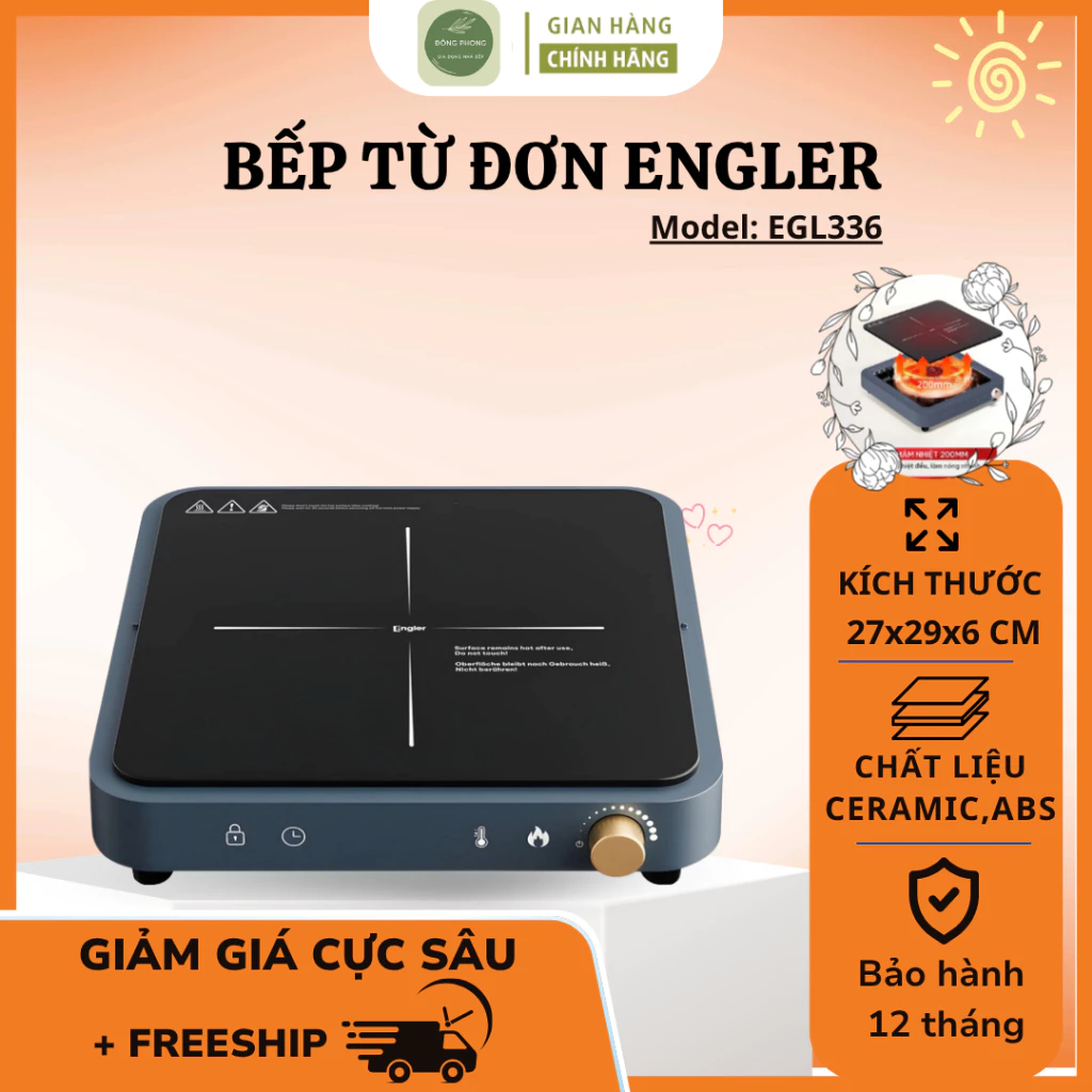 Bếp từ đơn Engler EGL336 công suất 1500W, bếp điện từ mặt kính pha lê dẫn nhiệt nhanh có cửa hút gió - Shop Đông Phong